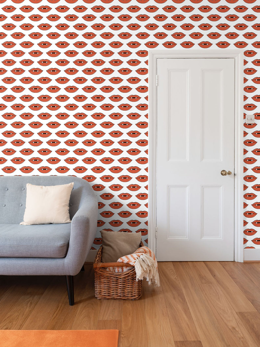 Red Vampire Lips Repeat Pattern Wallpaper