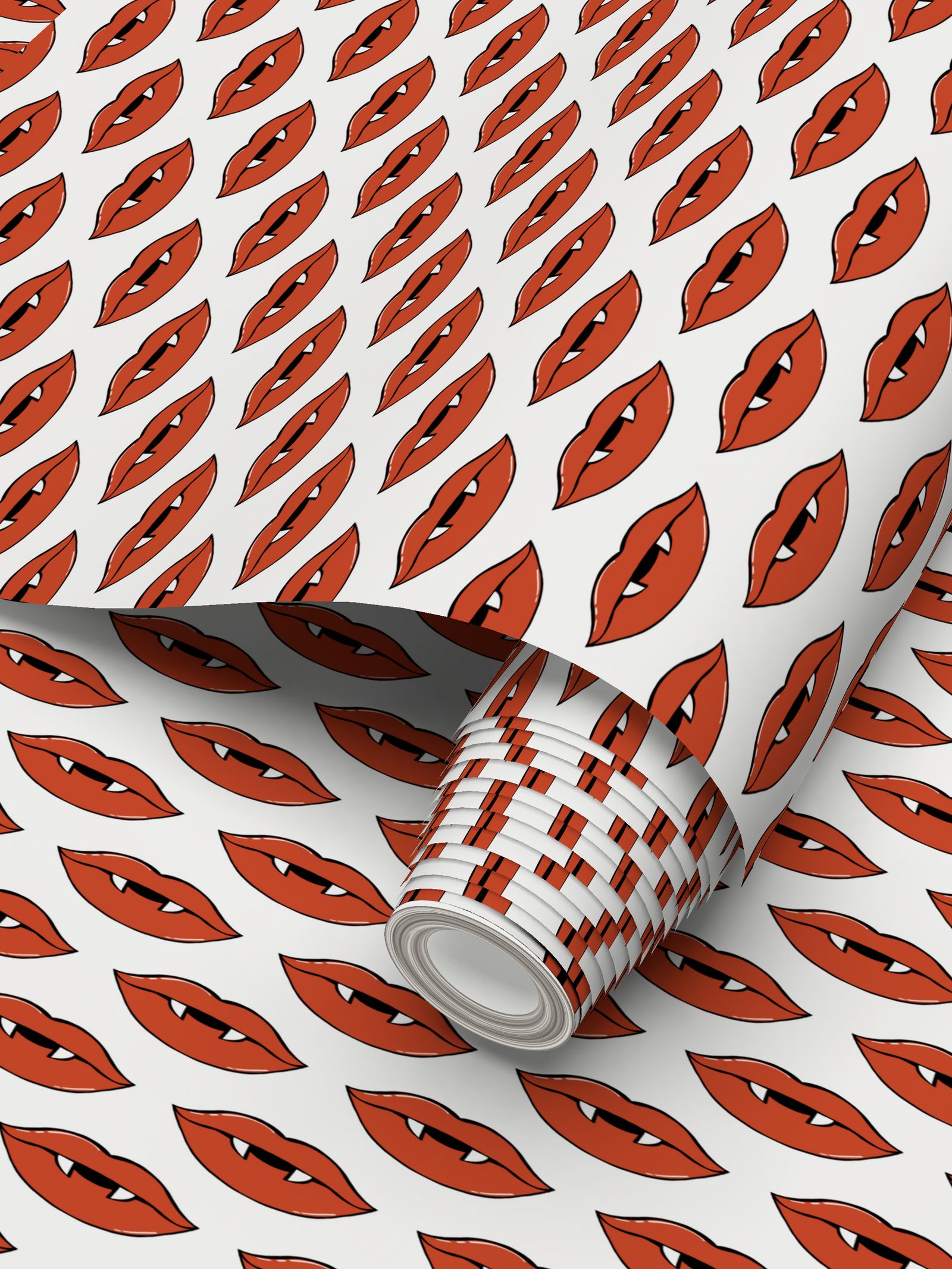 Red Vampire Lips Repeat Pattern Wallpaper