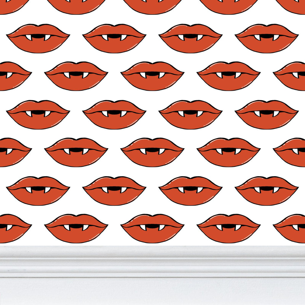 Red Vampire Lips Repeat Pattern Wallpaper