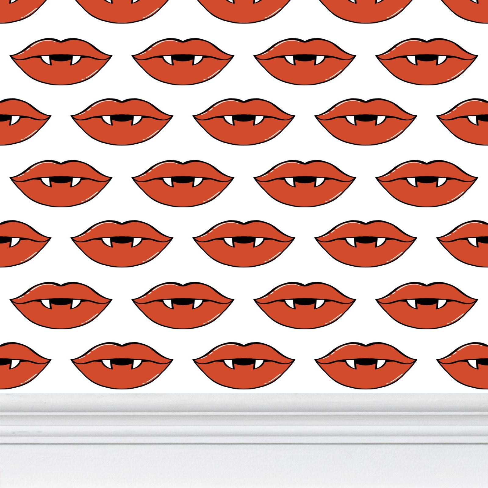 Red Vampire Lips Repeat Pattern Wallpaper