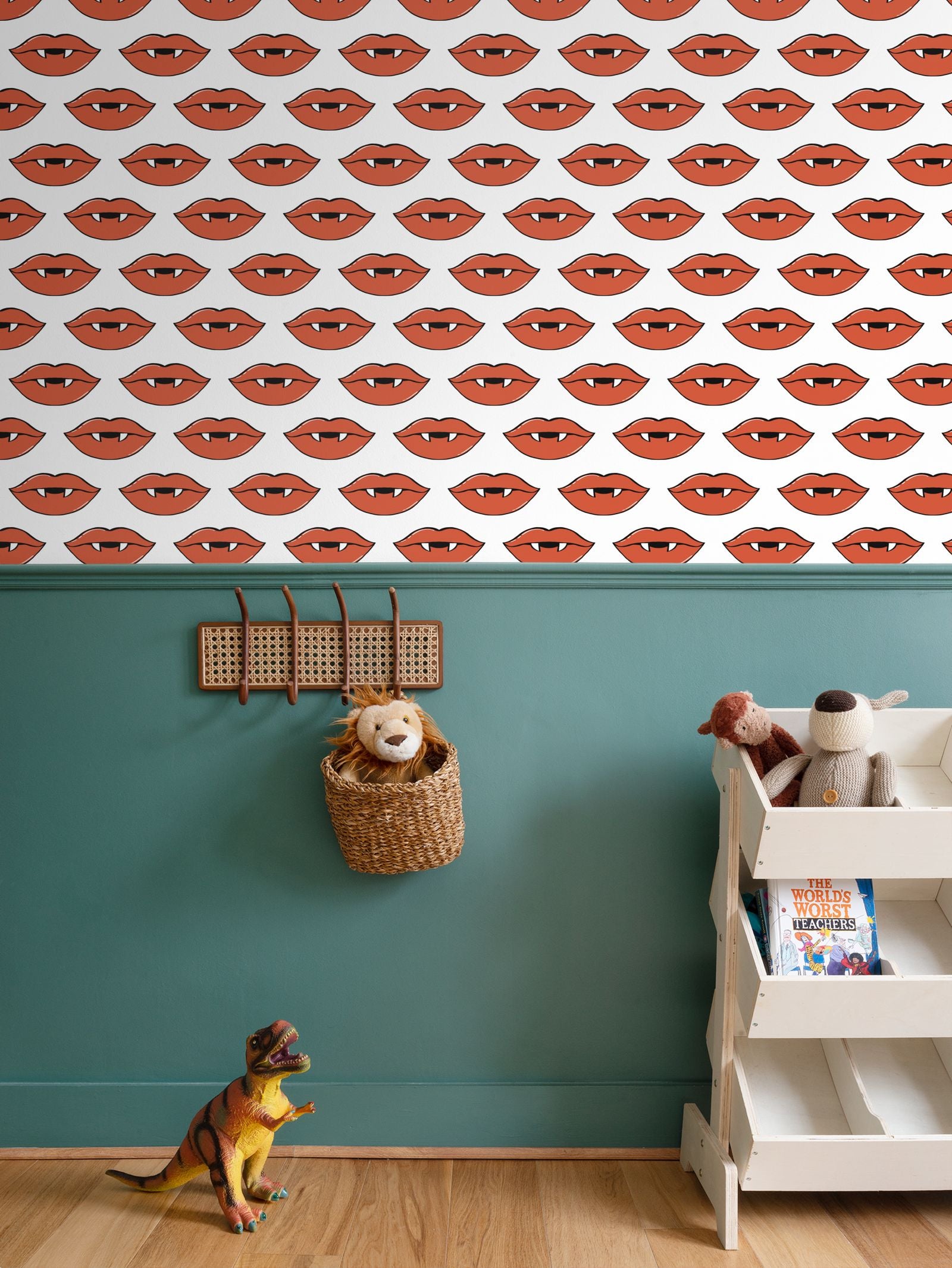 Red Vampire Lips Repeat Pattern Wallpaper