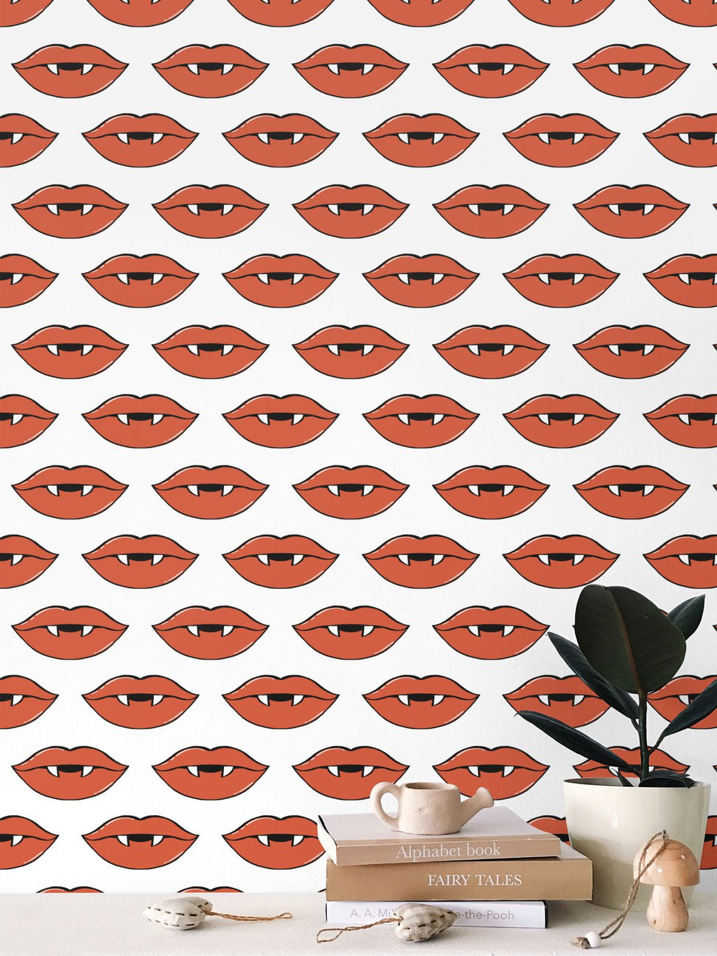 Red Vampire Lips Repeat Pattern Wallpaper