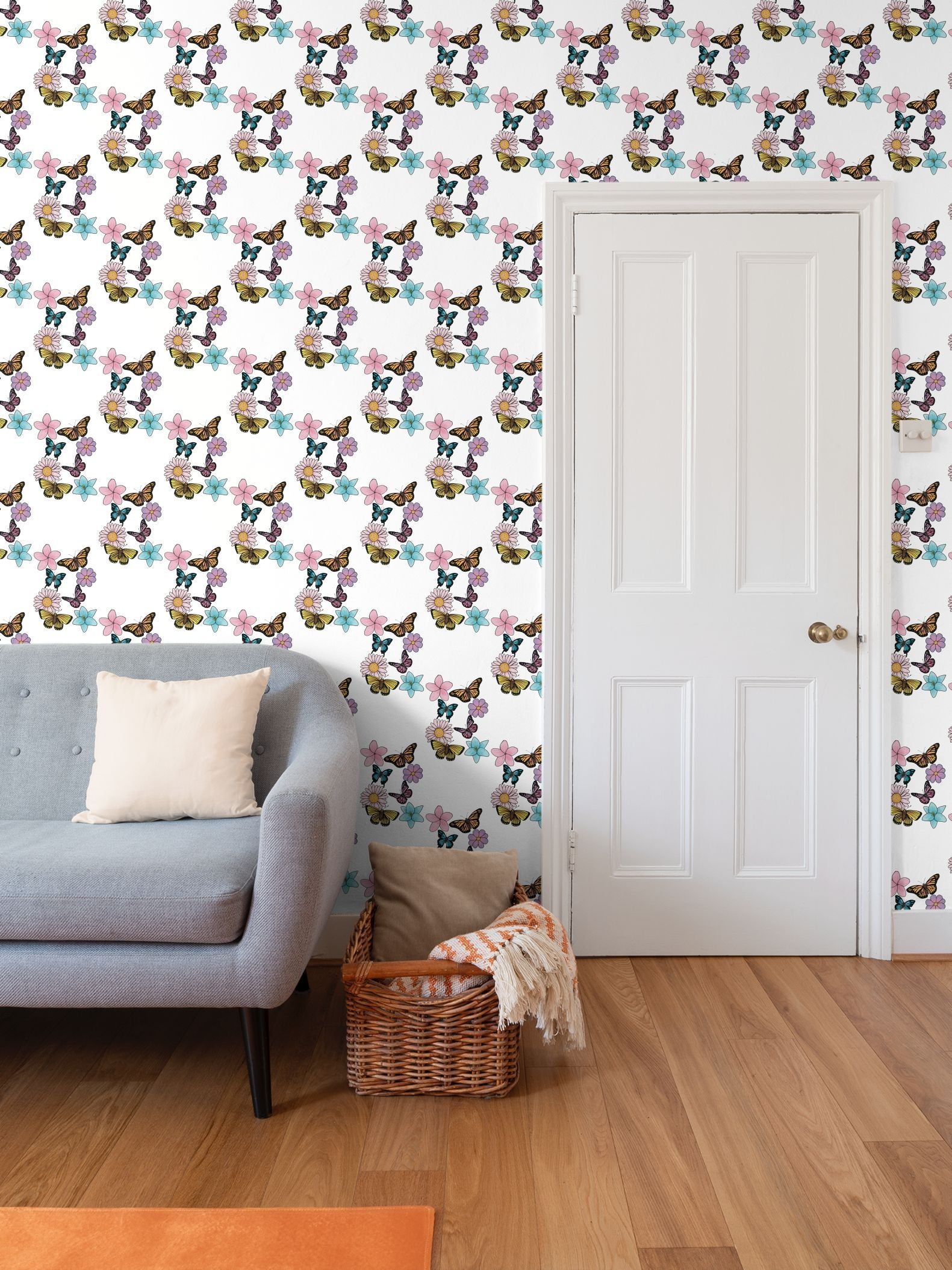 Butterflies and Flowers Repeat Pattern Wallpaper