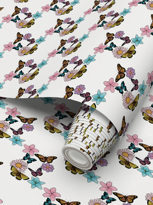 Butterflies and Flowers Repeat Pattern Wallpaper