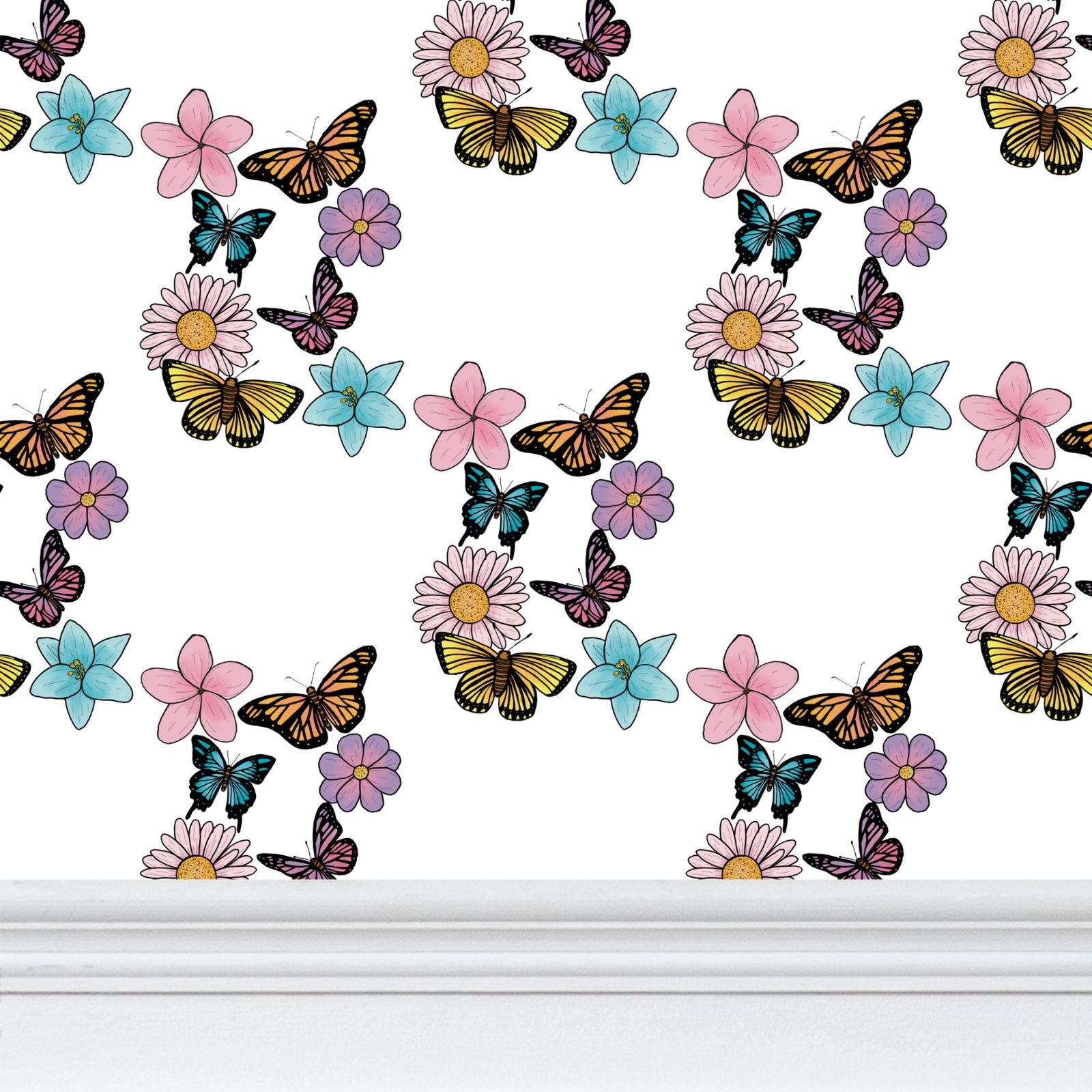 Butterflies and Flowers Repeat Pattern Wallpaper