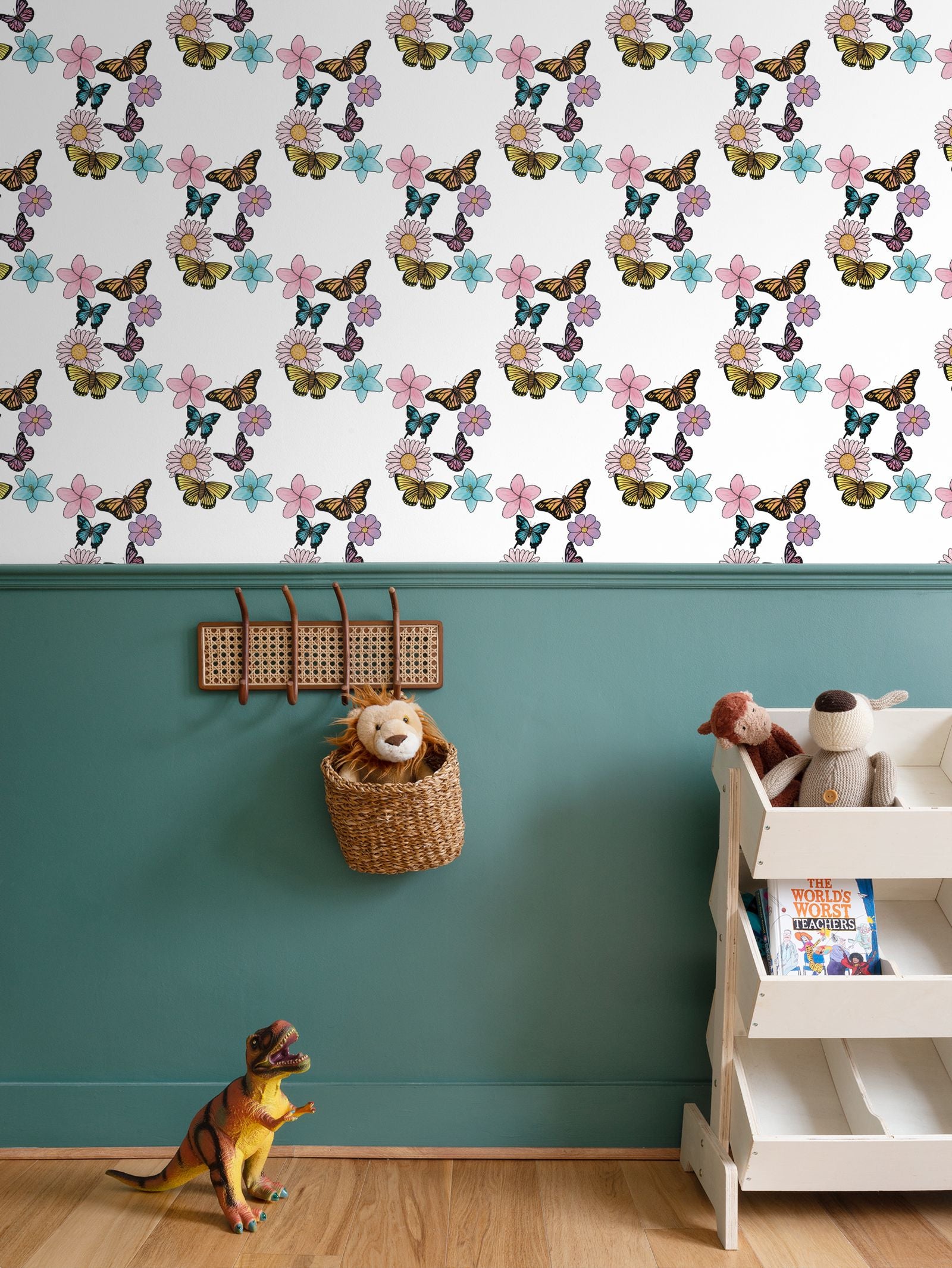 Butterflies and Flowers Repeat Pattern Wallpaper
