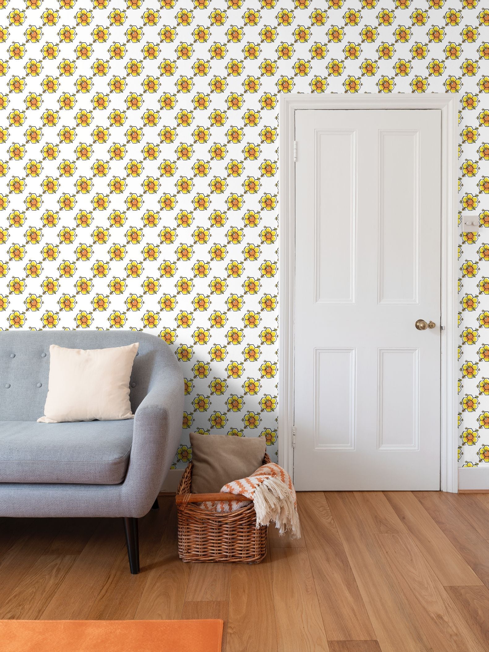 Honey Bee Repeat Pattern Wallpaper