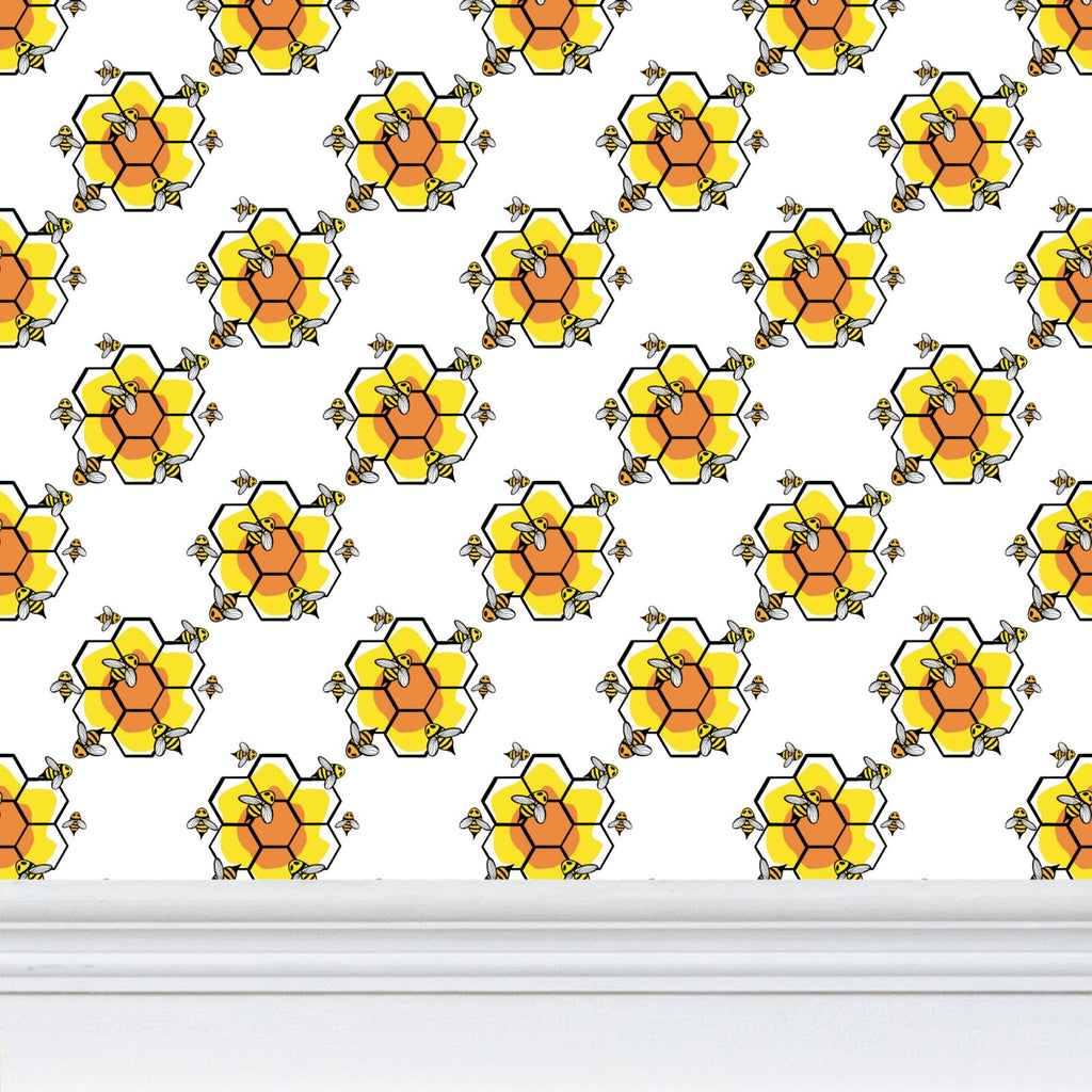 Honey Bee Repeat Pattern Wallpaper